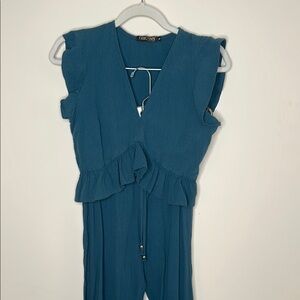 Teal Ruffled Sleeveless Crop and Pants